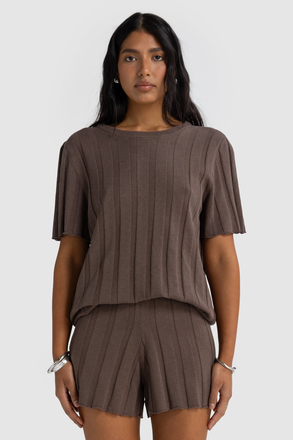 Amara Relaxed Knit Shorts Espresso