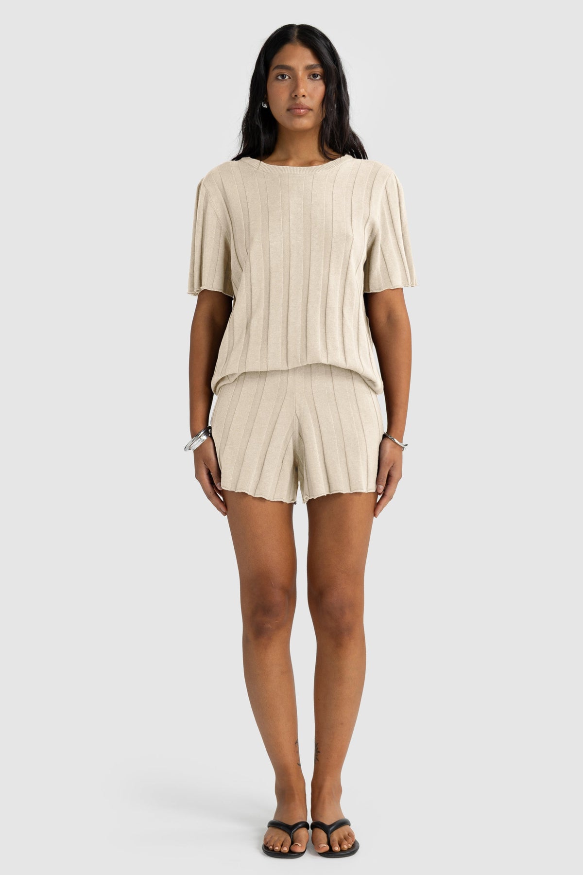 Amara Relaxed Knit Shorts Oat