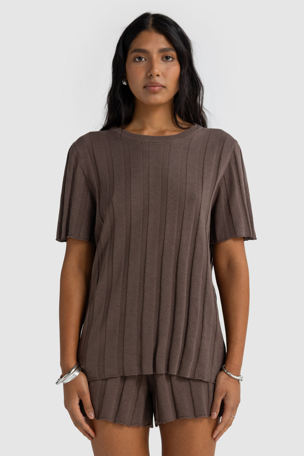 Amara Relaxed Knit T Shirt Espresso